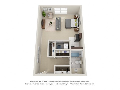 Floor plan for studio, 1 bath, 486 sqft